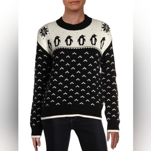 Kate Spade Penguin Intarsia Sweater Wool Blend Small Cottagecore Comfort Winter - Picture 1 of 12